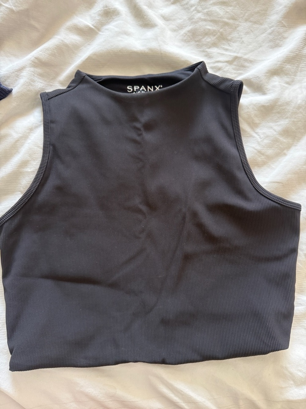 SPANX Black Ribbed Mock-Neck Crop Top